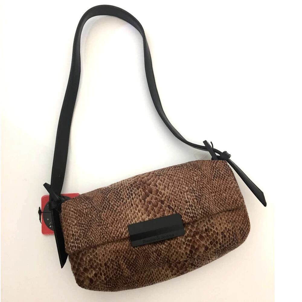 Frankie & Johnnie Snake Pattern Shoulder Bag Black‎ & Tan